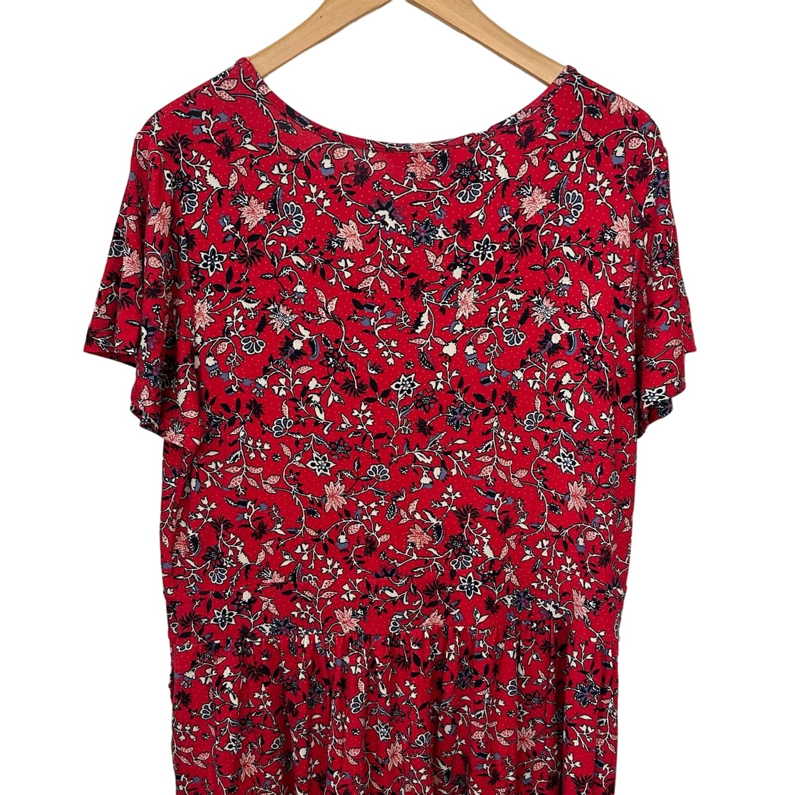 Christopher & Banks Womens Xl Dress V Neck Red Floral Stretch Cottage Rayon — image 8 of 8